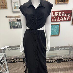 Women’s Long Dress – Black, Short Sleeve